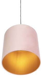 Závěsná lampa s velurovým odstínem růžová se zlatem 40 cm - Combi