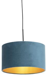 Závěsná lampa s velurovým odstínem modrá se zlatem 35 cm - Combi