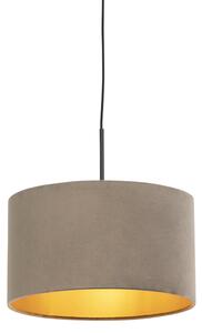 Závěsná lampa s velurovým odstínem taupe se zlatem 35 cm - Combi