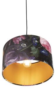 Závěsná lampa s velurovými odstíny květin se zlatem 35 cm - Combi