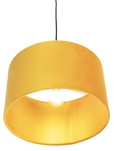Závěsná lampa s velurovým odstínem okrová se zlatem 35 cm - Combi