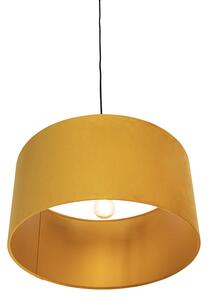 Černá závěsná lampa s velurovým odstínem žlutá se zlatem 50 cm - Combi