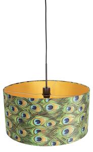 Závěsná lampa s velurovým odstínem páv se zlatem 50 cm - Combi