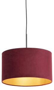 Černá závěsná lampa s velurovým odstínem červená se zlatem 35 cm - Combi
