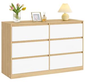 Komoda VASAGLE se 6 zásuvkami – moderní příborník do ložnice, rozměry 119,4 x 40 x 75 cm, barva mandlová žlutá a bílá