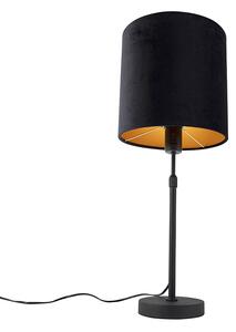 Stolní lampa černá s velurovým odstínem černá se zlatem 25 cm - Parte