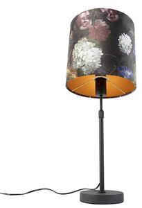 Stolní lampa černá se sametovými odstíny květy se zlatem 25 cm - Parte