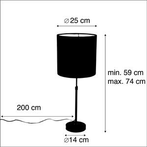Stolní lampa černá s velurovým odstínem růžová se zlatem 25 cm - Parte