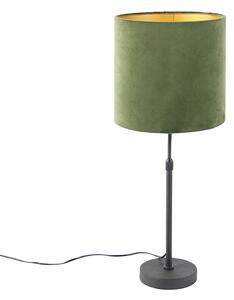Stolní lampa černá s velurovým odstínem zelená se zlatem 25 cm - Parte