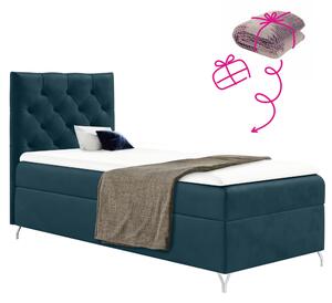 KONDELA Boxspringová postel, 90x200, tmavě modrá látka Velvet, levá, GULIETTE + dárek