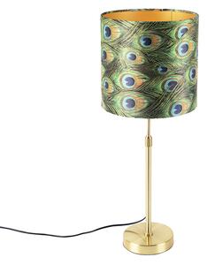 Stolní lampa zlatá / mosaz s velurovým odstínem páv 25 cm - Parte