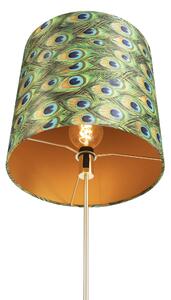 Stojací lampa zlatá / mosaz s velurovým odstínem páv 40/40 cm - Parte