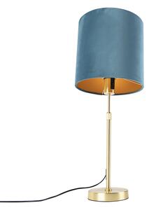 Stolní lampa zlatá / mosazná s velurovým odstínem modré 25 cm - Parte