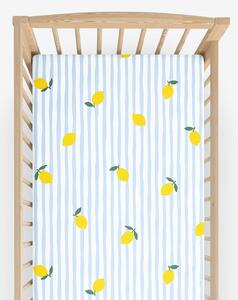 Goldea bavlněné napínací prostěradlo do dětské postýlky - svěží citrony s proužky 60 x 120 cm