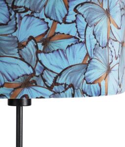 Stojací lampa černá s velurovým odstínem motýli 35 cm - Parte