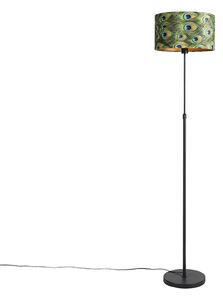 Černá stojací lampa s velurovým odstínem páv se zlatem 35 cm - Parte