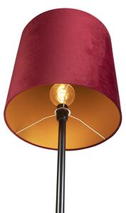 Černá stojací lampa s velurovým odstínem červená se zlatem 40 cm - Simplo
