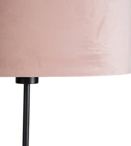 Stojací lampa černá s velurovým odstínem růžová se zlatem 35 cm - Parte