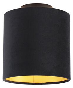Stropní lampa s velurovým odstínem černá se zlatem 20 cm - černá Combi