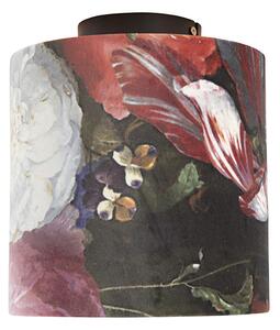 Stropní lampa s velurovými odstíny květin se zlatem 20 cm - černá Combi