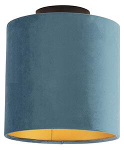 Stropní lampa s velurovým odstínem modrá se zlatem 20 cm - černá Combi