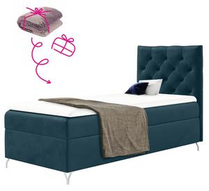 KONDELA Boxspringová postel, 90x200, tmavě modrá látka Velvet, pravá, GULIETTE + dárek