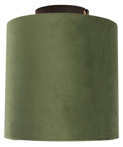 Stropní lampa s velurovým odstínem zelená se zlatem 20 cm - černá Combi