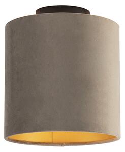 Stropní lampa s velurovým odstínem taupe se zlatem 20 cm - černá Combi