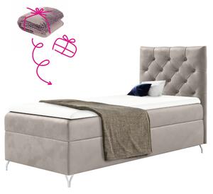 KONDELA Boxspringová postel, 90x200, šedobéžová Taupe látka Velvet, pravá, GULIETTE + dárek