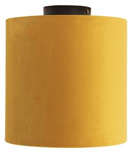 Stropní lampa s velurovým odstínem okrová se zlatem 25 cm - černá Combi