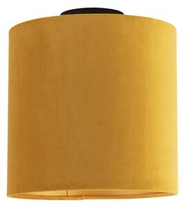 Stropní lampa s velurovým odstínem okrová se zlatem 25 cm - černá Combi