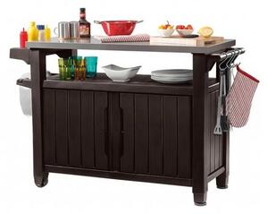 Keter Multifunkční zahradní grilovací stolek UNITY XL 270l hnědý, 134 x 52 x 90 cm