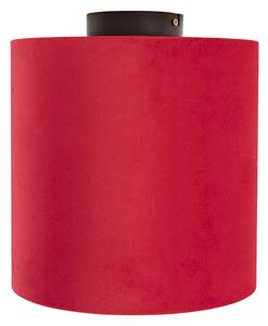 Stropní lampa s velurovým odstínem červená se zlatem 25 cm - černá Combi