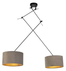 Závěsná lampa se sametovými odstíny taupe se zlatem 35 cm - Blitz II černá