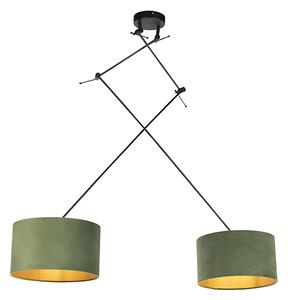 Závěsná lampa se sametovými odstíny zelené se zlatem 35 cm - Blitz II černá