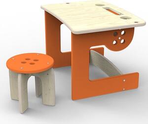 Planeco Stoleček se židličkou Knoflík dřevěný Barva: Oranžová