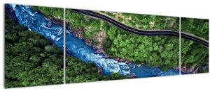 Obraz - Řeka mezi horami, Kavkaz, Rusko (170x50 cm)