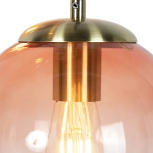 Art deco závěsná lampa mosaz 45 cm 3-světle růžová - Pallon