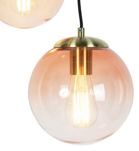 Art deco závěsná lampa mosaz 45 cm 3-světle růžová - Pallon