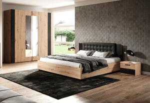 Ložnicová sestava SIGMA, manželská postel + rošt 160x200, skříň, 2 noční stolky, artisan/černá