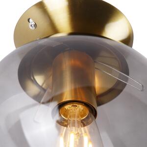 Stropní lampa ve stylu art deco mosaz s kouřovým sklem - Pallon
