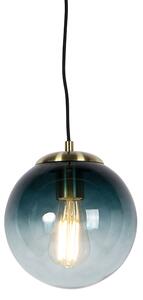 Art deco závěsná lampa mosaz s oceánem modrým sklem 20 cm - Pallon