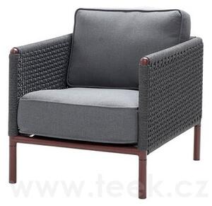 Cane-line Nízké křeslo Encore, Cane-line, 71x91x78 cm, rám hliník barva lava grey, lankový výplet barva dark grey, sedáky venkovní látka AirTouch grey
