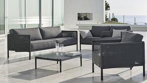 Cane-line 2-místná pohovka Encore, Cane-line, 161x91x78 cm, rám hliník barva lava grey, lankový výplet barva dark grey, sedáky venkovní látka AirTouch grey