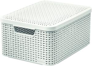 Úložný box, ratanový košík, STYLE2 Curver s víkem, krémový (39x29x20 - 18l)