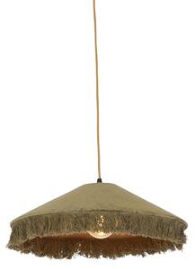 Retro závěsná lampa zelený samet s třásněmi - Frills