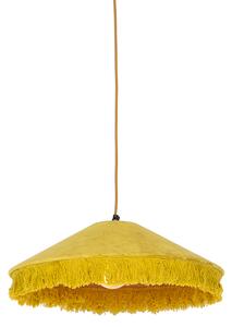 Retro závěsná lampa žlutý samet s třásněmi - Frills