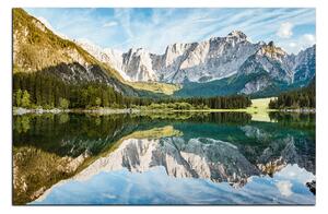 Obraz na plátně - Alpské štíty odrážející se v klidném jezeře 1157A (100x70 cm)