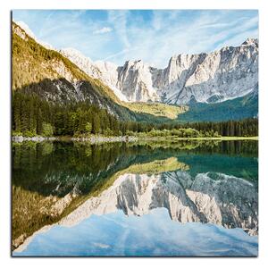 Obraz na plátně - Alpské štíty odrážející se v klidném jezeře - čtverec 3157A (50x50 cm)