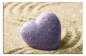Obraz na plátně - Kámen ve tvaru srdce na písku 1161A (90x60 cm )